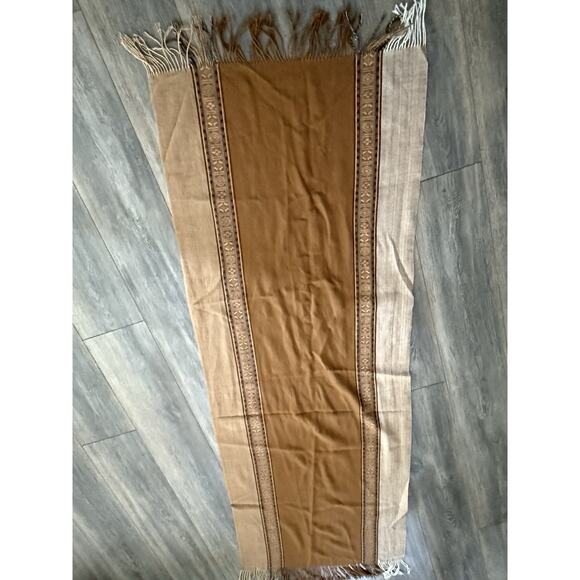 Wool Blend Rectangle Scarf Brown Tan Fringe Career Classic Preppy Academia - Picture 2 of 7